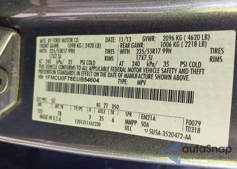 2014 Ford Escape S из США, поврежденный, VIN 1FMCU0F78EUB54604